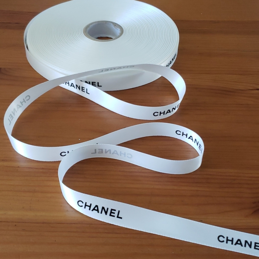 COPY - 72" Chanel Classic White Black logo  Ribbon